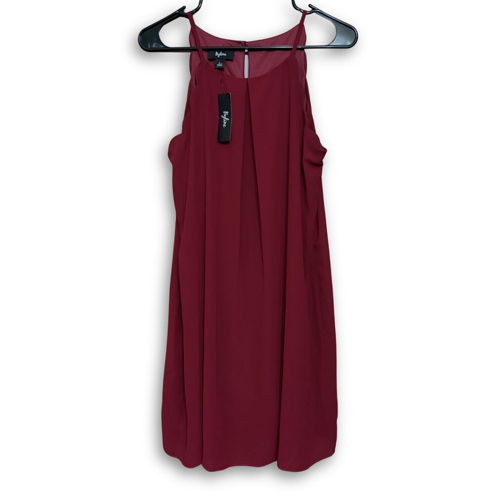 Byline Burgundy Scalloped Sleeveless Dress - Size Large - NWT